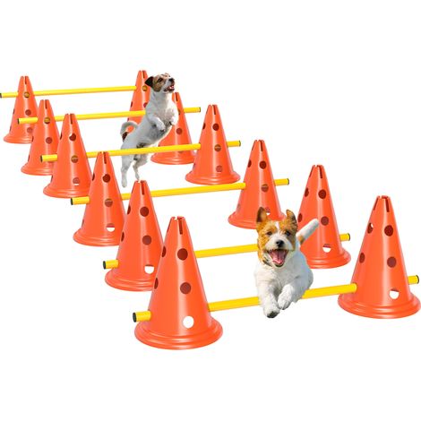 Set d'Obstacles Canins 6 Éléments, Parcours d'Agilité à Hauteur Ajustable avec Sac de Rangement, Orange