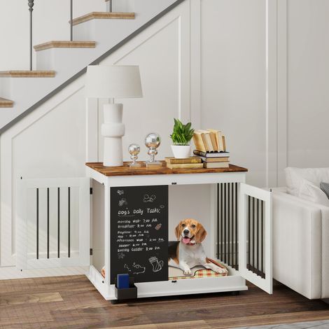 Cage pour chien cage chien intérieur avec 2 portes tableau noir pour chiens taille moyenne 20 kg 80 x 60 x 70 cm blanc