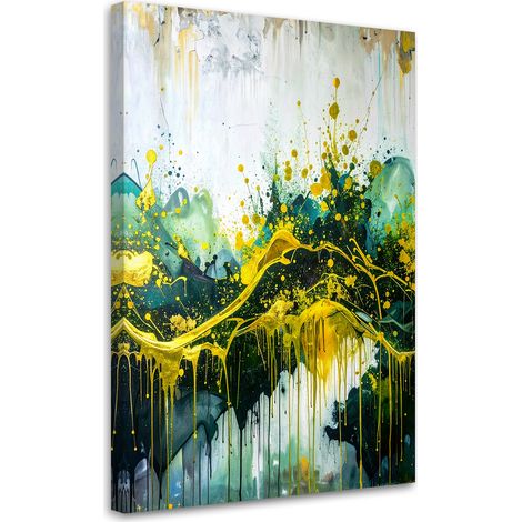 Quadro su tela, Composizione astratta nei colori verde giallo e nero. - 70x100 (1/2)