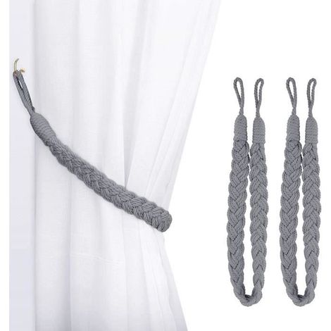 Embrasses à Rideaux - 2 Pack - Corde en Coton - Gris - 66 cm de Longueur