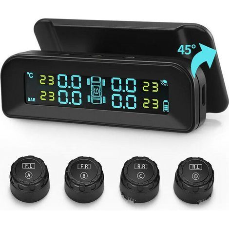 Monitor de presión de neumáticos TPMS inalámbrico solar universal C260, comprobador de presión de neumáticos para coche en tiempo real con pantalla LCD y 4 sensores externos. (1/3)