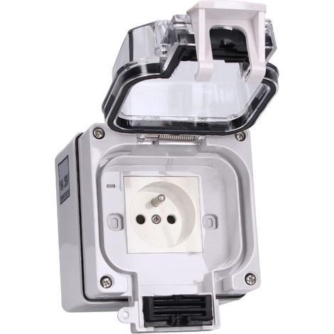 Prise extérieure 250V 16A – Protection IP66 avec couvercle verrouillable – Coque en PC résistant aux chocs et UV – Capuchons étanches (1/5)