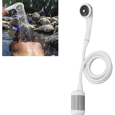 Douche Électrique Portable Intérieure Extérieure Régulable Pour Jardin SPA Camping Avec Batterie Intégrée Gris Argent (1/5)