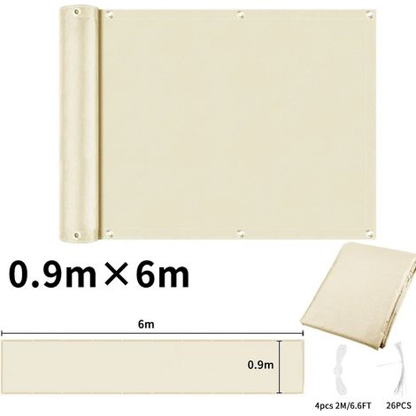 (Beige 90x600CM) Paravent de balcon, couverture de balcon en tissu Oxford imperméable, résistant au vent, à la pluie et aux UV. (1/4)