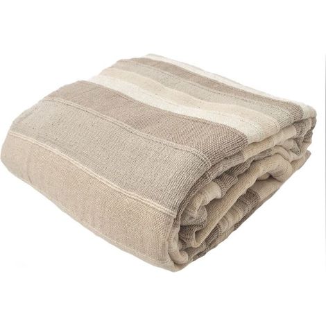 Tendance Perso - Plaid jeté de canapé / jeté de lit tissé - AKOLA - 125x150 cm - Ecru - 100% coton - grand boutis en camaïeu