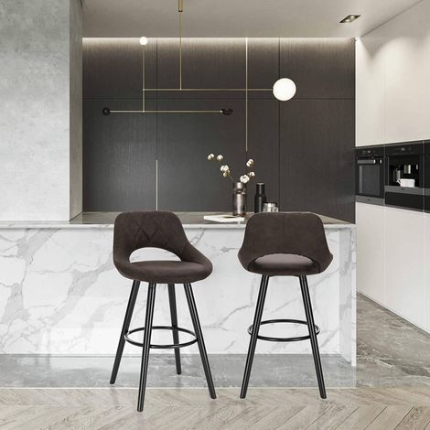 WOLTU 1 x Barhocker 1 Stück Barstuhl aus Stoffbezug Holzgestell mit Lehne + Fußstütze Design Stuhl Küchenstuhl Optimal Komfort Dunkelbraun (1/4)