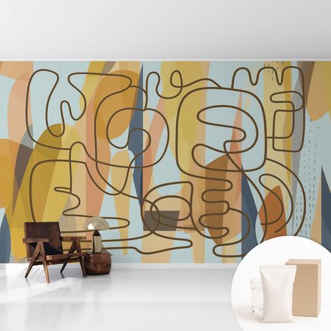Papier peint intissé avec imprimé pour décoration intérieure pour rénovation a motif - Colle incluse gratuite Formes abstraites 416x254 cm (1/5)
