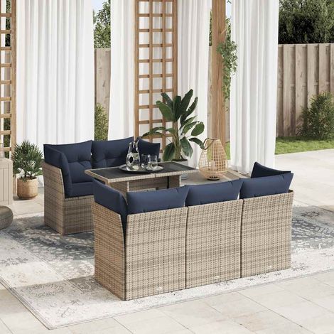 Teenpull – 6-tlg. Garten-Sofagarnitur mit Kissen Grau Poly Rattan Akazie (1/5)
