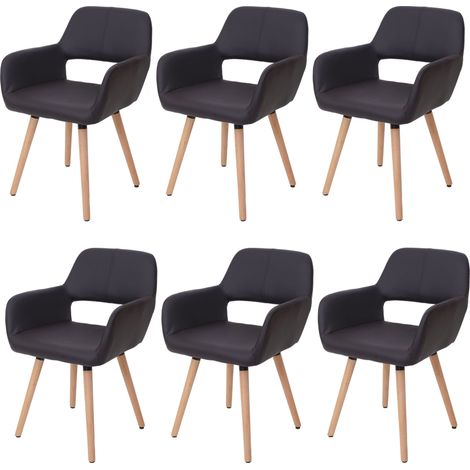 6x chaise de salle à manger HHG-429 II, fauteuil, design rétro des années 50, similicuir, marron (1/5)