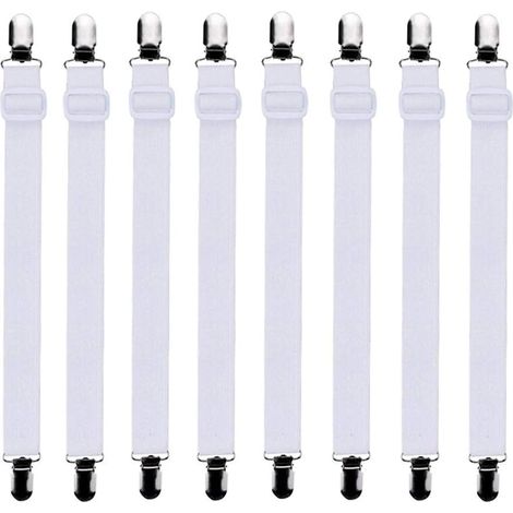 Blanc，8Pcs (30cm à 120cm) Tendeur Drap Housse Lit Drap Réglable,Tendeurs de Maintien,Convient à Tous Lits et Matelas