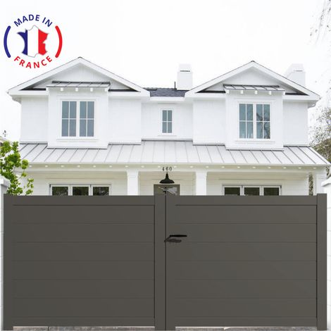 Portail aluminium battant plein en kit dimensions L.4000 (entre piliers) X H.1900 mm Couleurs Gris quartz (RAL 7039)