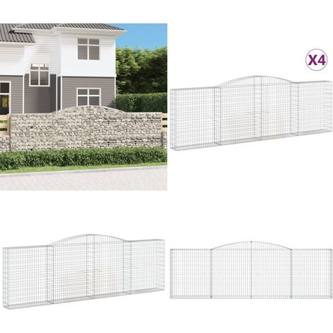 Gabionen mit Hochbogen 4 Stk. 400x30x120/140cm Verzinktes Eisen - Gabionen - Gabionenkorb - Gartendeko - Gartenzubehör - Zaun - Home & Living (1/5)