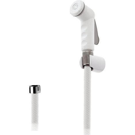 Set con doccetta bidet a pulsante bianca, flessibile e supporto (1/3)