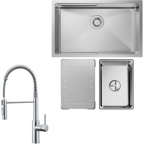Küchenspüle 1.5 Becken 70x44cm EdelstahlSpüle Gebürstete Unterbauspüle + Feder-Küchenarmatur gebürstete Mit 2 Strahlarten Küche Wasserhahn Hohe 480 mm (1/5)