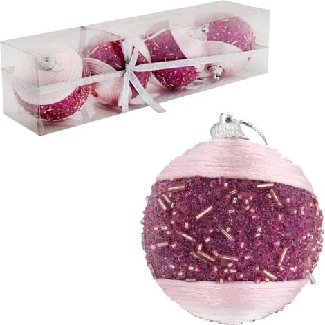 Set di 4 palline di polistirolo rosa con perline da 6 cm per decorazioni natalizie (1/5)