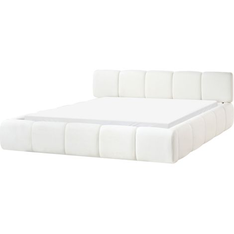 Lit Minimaliste en Tissu 180 x 200 cm avec Tête de Lit Rembourré Blanc Cassé Orville (1/5)