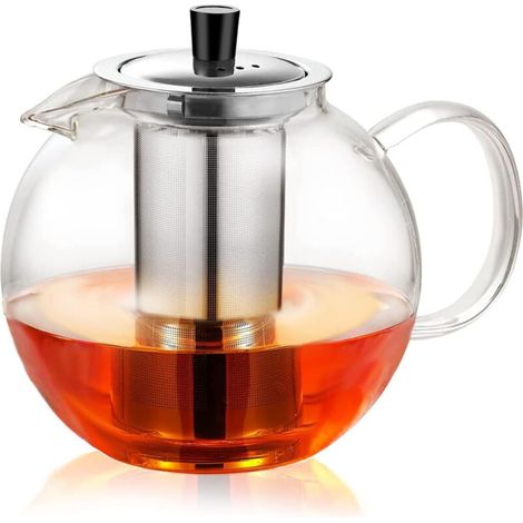 Théière en verre épais en forme de pomme, avec filtre intégré. Fabriquée en verre résistant à la chaleur de haute qualité, cette théière élégante et pratique convient aux boissons chaudes et froides. (1/5)