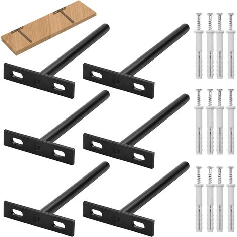 Juego de 6 soportes invisibles para estantes, 128 mm/5 in, soporte invisible para estante de pared, soporte invisible para estante de pared, soporte invisible para estante flotante de pared (1/5)