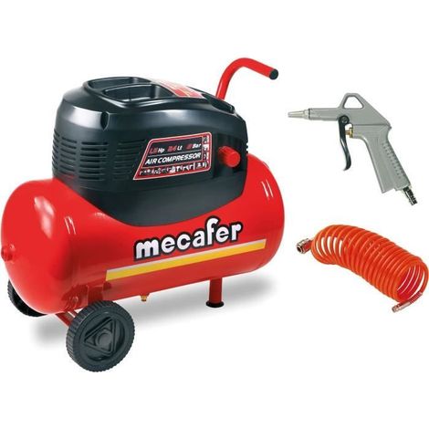 Mecafer – Compresseur sans huile 24L 1.5HP – Pression maximale 8 bar – Débit d'air 180 L/min – Moteur électrique compact et léger (1/2)