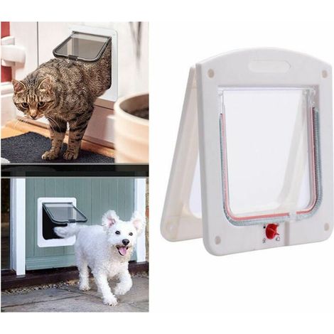 Cat Flap, 4 Way Lockable Cat Flap for Cat, Small Dog, Easy to Install and Use(M,White) (1/5)