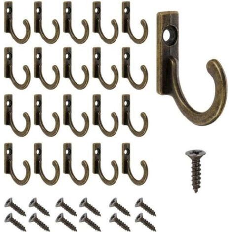 Set mit 60 antiken Wandhaken aus Bronze inklusive Schrauben. Kleine Schraubhaken für Kleider, Schüsseln, Schmuck, Taschen, Handtücher, Badezimmer und Küche. (1/4)