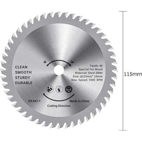 Jeffergarden Lame de scie circulaire 115 mm TCT Coupe-bois en acier allié 48 dents Scies de finition en carbure pour la coupe du bois Arbre lisse de 1-1/4 pouce (32 mm)