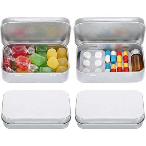 Lot de 4 boîtes de rangement rectangulaires à charnière en métal argenté avec couvercles pour bricolage, organisation de la maison, pièces de monnaie, cartes cadeaux, petits articles (1/5)