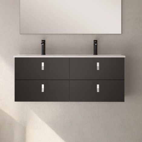Mobile bagno sospeso doppio lavabo colore nero 4 cassetti 120x45x48H Invicta