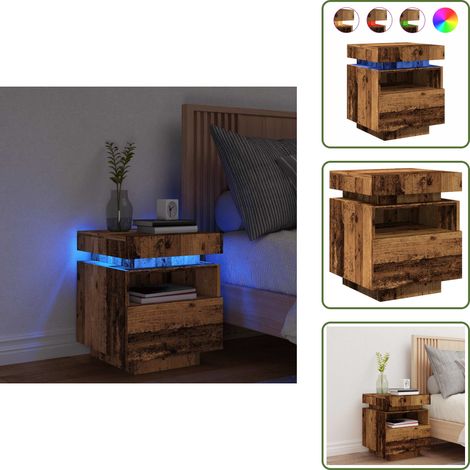 Nachttisch mit LED-Leuchten Altholz-Optik 40x39x48,5 cm - Nachttisch - Nachttische - Nachttischschrank - Nachtschrank