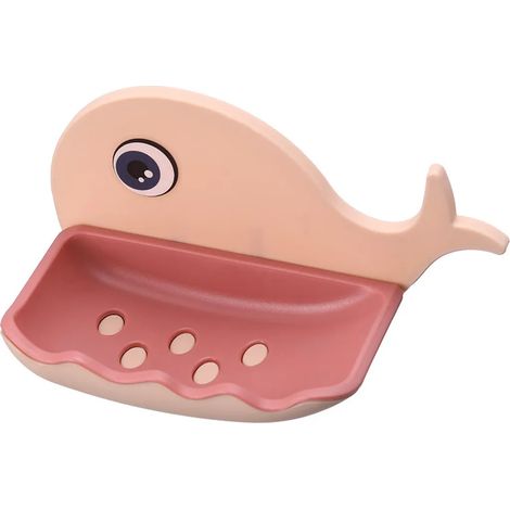 MINKUROW Dispensador De Jabón Sin Perforar Forma De Ballena Baño Desagüe Jabonera Inodoro Jabonera Estante De Pared - Rosa (1/5)