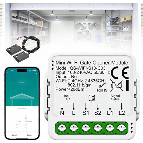 WiFi Smart Garage Door Opener with Door Sensor, Garage Door Motorization with Door Sensor, No Hub Needed, Smart App (1/5)