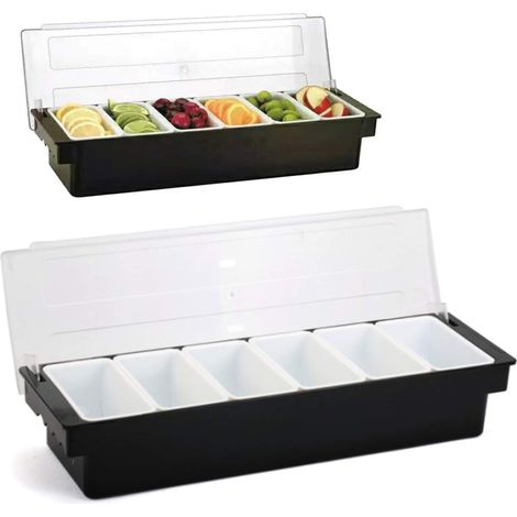 Scatola portaoggetti, 6 scomparti, in plastica, con coperchio, scatola decorativa, scatola per frutta, contenitore per alimenti, scatola per spezie (1 pezzo)