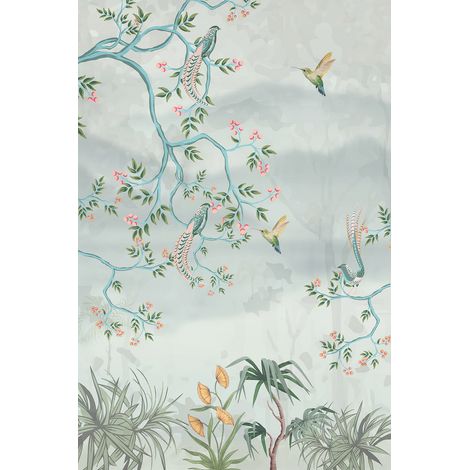 Papier peint panoramique - Fleurs Oiseaux - 170 cm x 255 cm (1/2)
