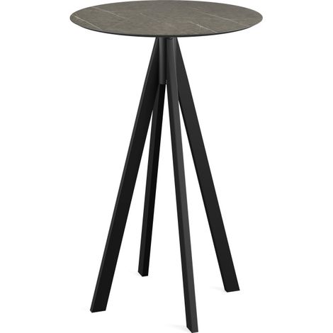 Infinity mange-debout avec piètement noir + plateau HPL Midnight Marble Ø70 cm - Feros (1/3)