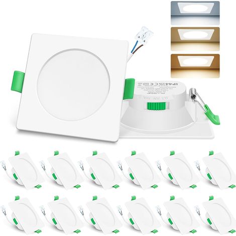Spot LED Encastrable 7W 230V Dimmable, 3000K 4000K 6500K Couleur Réglable Spot Salle de Bain IP65, Extra Plat 29mm Spot Plafond, Lot de 6, Rond Blanc (1/5)