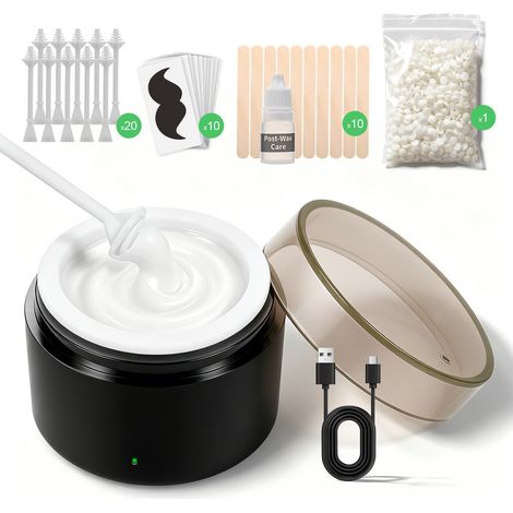 Waxfans Kit d'épilation du nez et des oreilles pour homme - Un chauffe-cire, un bol en silicone, 100 g de perles de cire, 20 applicateurs, kit d'épilation du nez portable pour homme et femme (noir) (1/5)
