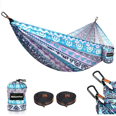 Hamac Ultra-léger de Voyage Camping 300 kg Capacité de Charge,Respirante,Séchage Rapide Hamac(275x140 cm) 2 x Mousquetons de qualités,2 x sangles Inclus Pour Jardin d'interieur/Extérieur (1/5)