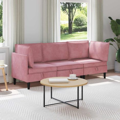 Juego de muebles de salón con cojín 3 pcs Rosa Terciopelo