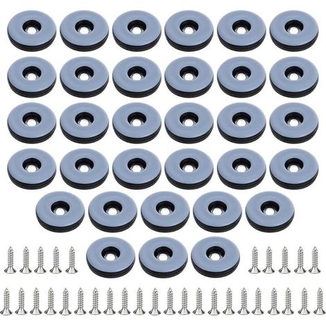 32 Pièces Patins pour Meuble Téflon Ø 22 mm (Rond) Planeur de Meubles avec 32 Morceaux de vis en Acier Inoxydable PTFE Patins pour Meubles/Planeur PTFE (Teflon) (1/5)