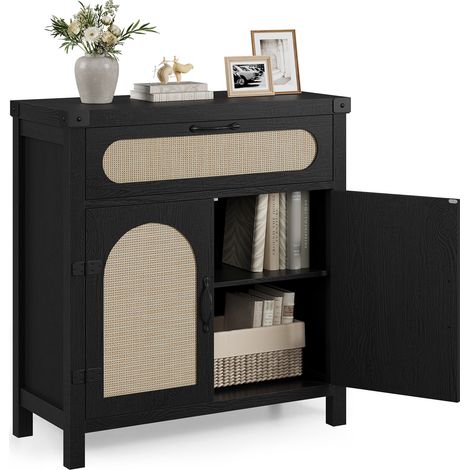 Buffet compact en rotin synthétique noir avec tiroir (1/5)