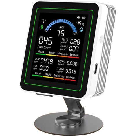 Analyseur Qualité Air 10 En 1 Portable PM2.5 PM10 CO2 Détecteur HCHO TVOC Température Humidité Écran TFT 2,8 Pouces (1/5)