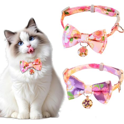 2 Pièces Collier Chat Anti Étranglement, Collier Chat avec Nœud Papillon Amovible, Réglable Colliers Chaton avec Clochette de Sécurité, pour Chats, Chaton, Chiot, Petit Chien,16-32cm (1/5)