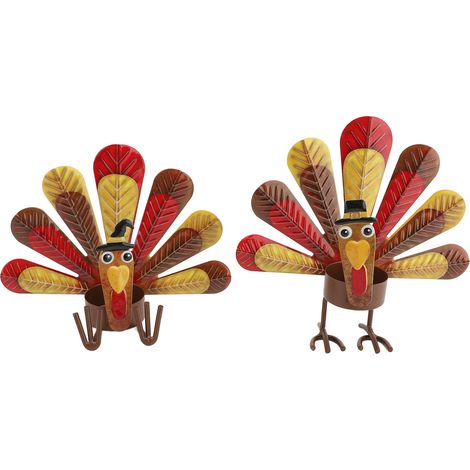 Set aus 2 Kerzenhaltern in Truthahnform für Thanksgiving, niedliches und vielseitiges Design, aus einer Legierung gefertigt, zur Dekoration Ihres Tisches oder Ihrer Party zu Hause. (1/5)