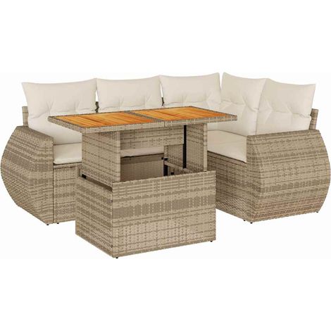 vidaXL Set Divano da Giardino 5 pz con Cuscini Beige in Polyrattan (1/5)