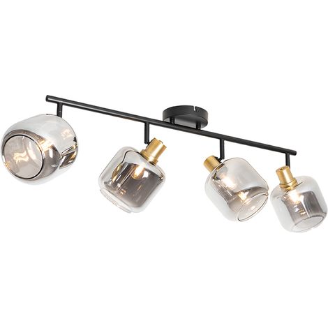 Smart Ceiling Spotlight Black with Gold and Smoke Glass 4-Lights incl. 4 Wifi P45 - Zuzanna