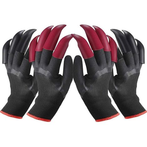 Gants de jardinage imperméables – 2 paires, taille 26×11 cm, avec 8 griffes rouges/noires par paire, idéaux pour creuser et travailler en extérieur (1/5)