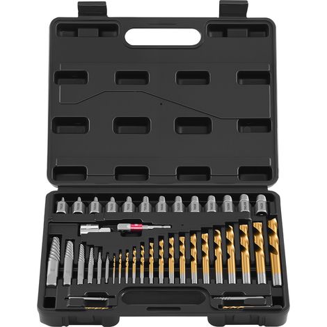 Kit Extracteur de Vis Cassée avec Forets 41PCs, Outils d'Extraction de Vis Dénudée et de Goujon, pour Retrait des Boulons Réparation Domicile Atelier, en Acier Cr-Mo, avec Adaptateurs et Coffret (1/5)