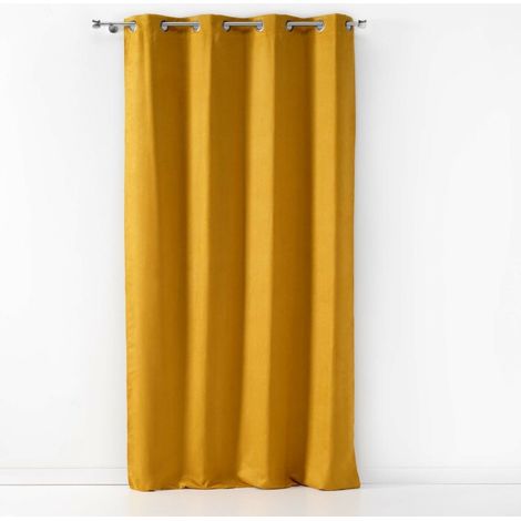 Rideau à Œillets 140 x 240 cm – Suédine Toucher Peau de Pêche – Sultane Jaune (1/4)