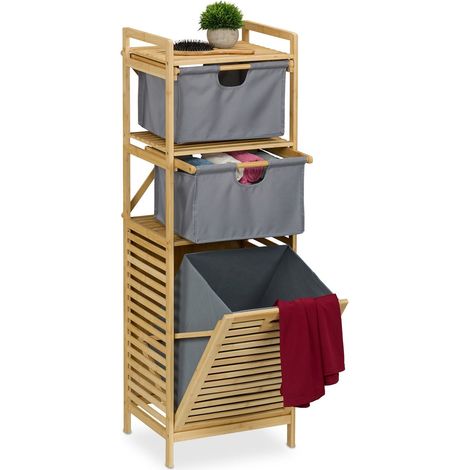 Cesto para ropa sucia con 2 cajones y estante de bambu (1/5)