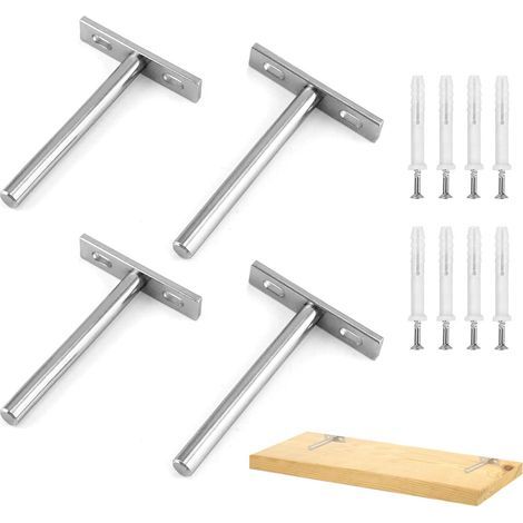 Lot de 4 Supports pour ÉTagèRe Flottante Invisible,Fixation Étagères Murale Invisible,Cache Support D'étagère Invisible pour Fixation Murale,Avec vis pour étagères,Décoration murale - Armoire - Meubl (1/5)